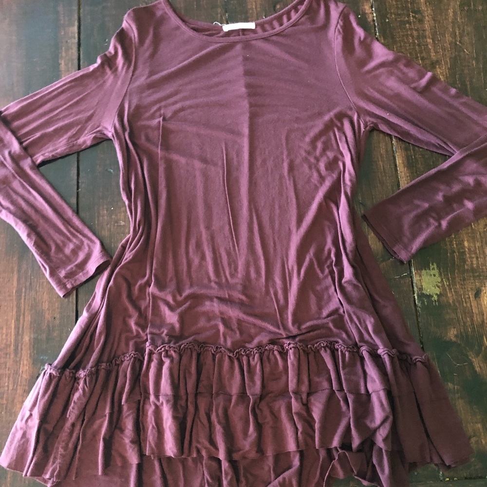 Wine colored boutique style ruffle tunic